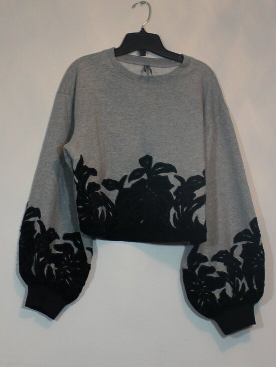 By Anthropologie Velvet Appliqué Sweatshirt  embroidery Pullover styling size M - Picture 4 of 9